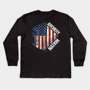 Archery Nation American Flag Kids Long Sleeve T-Shirt